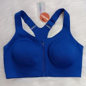 NWT Move Theology Women's High Impact Front Open Sports Bra Blue Size M